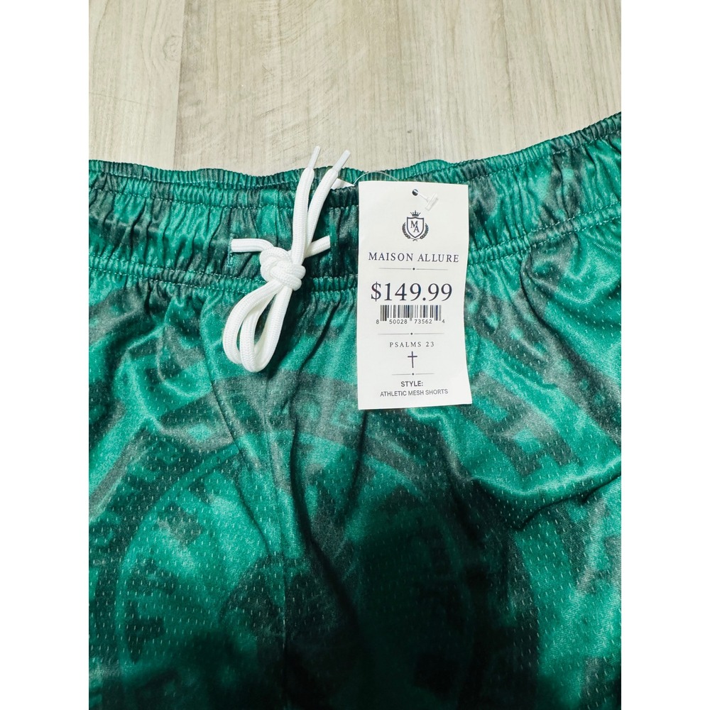 Maison Allure Mexico Athletic Mesh Shorts Green Aztec Print Soccer Mens - Picture 5 of 5